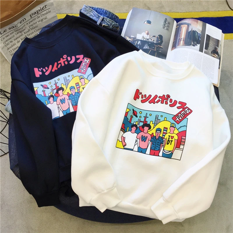 Женская толстовка с длинным рукавом Ulzzang Harajuku осенняя бархатная капюшоном и