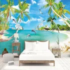 Настенные 3D-обои на заказ, настенные самоклеящиеся обои с рисунком морского берега, кокосового дерева, пейзажа, фрески, гостиной, гостиницы