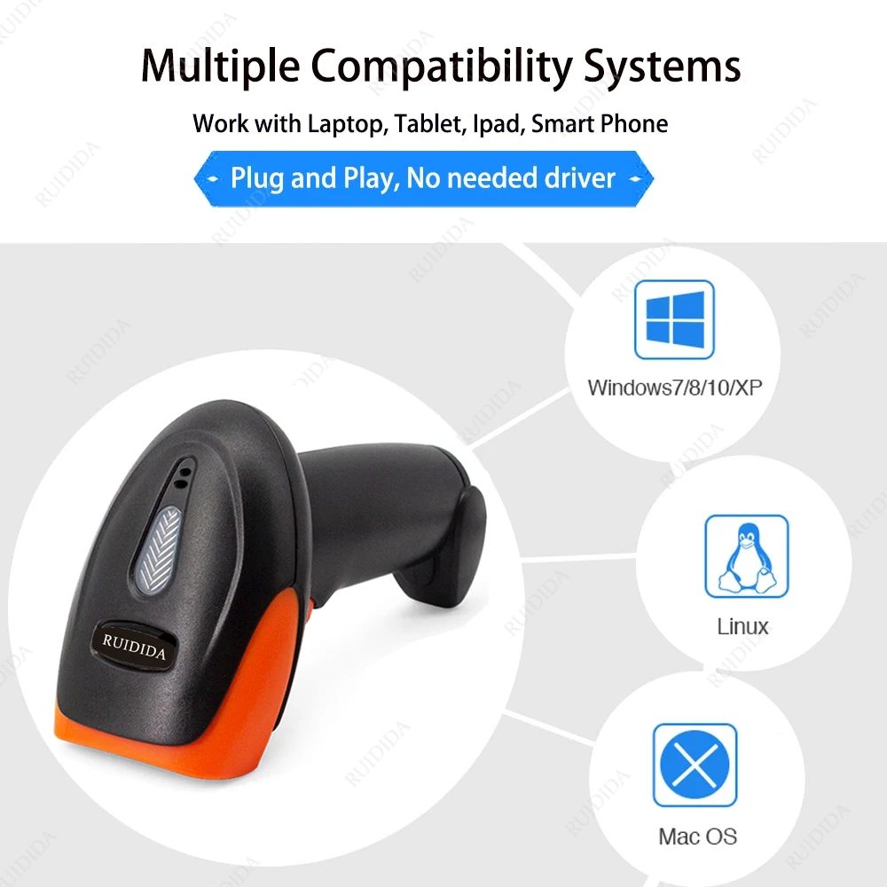 Сканер штрих-кода PDF417 Ручной беспроводной проводной 2d сканер QR-кода 1D/2D Bluetooth USB |