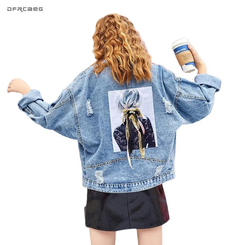 Куртка женская джинсовая составного кроя свободная уличная одежда из денима с