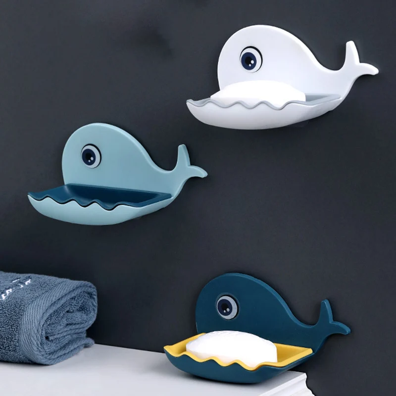 

New Whale Soap Dish Multicolor Bathroom Double-layer Drain Soap Dishes Portable Household Perforated-Free ABS Wall-mounted Shelf