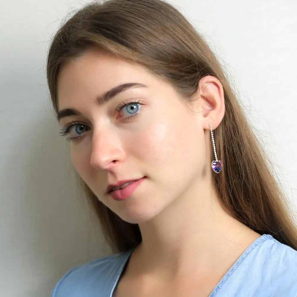 Модные асимметричные серьги-подвески Neoglory с красочным сердцем для женщин