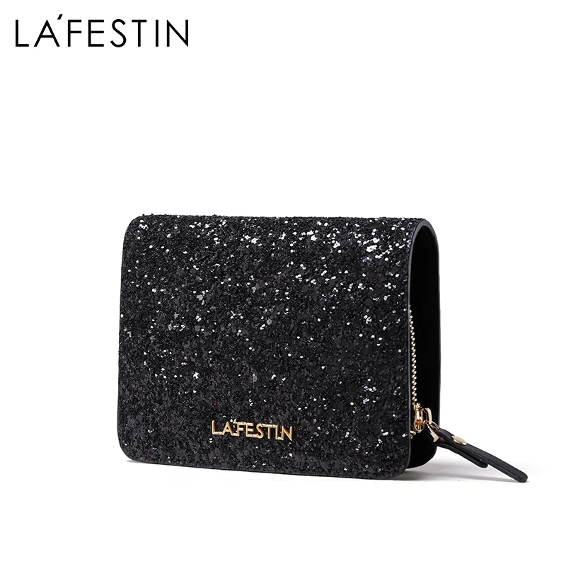LAFESTIN женский кошелек, роскошный блестящий кошелек с блестками, кошельки, вместительный держатель для карт, кошелек для монет, короткий кошелек, cartera mujer