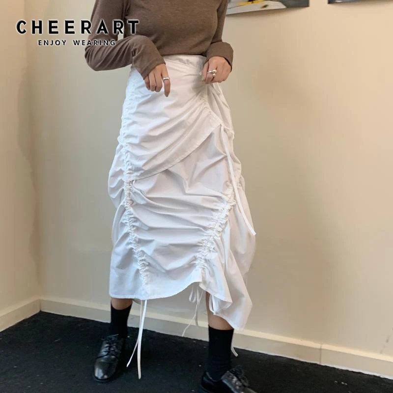 CHEERART юбка с запахом женская трапециевидная длинная на шнуровке белая черная