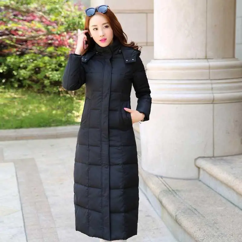 2021 женские пуховик на утином пуху верхняя одежда длинная куртка с капюшоном