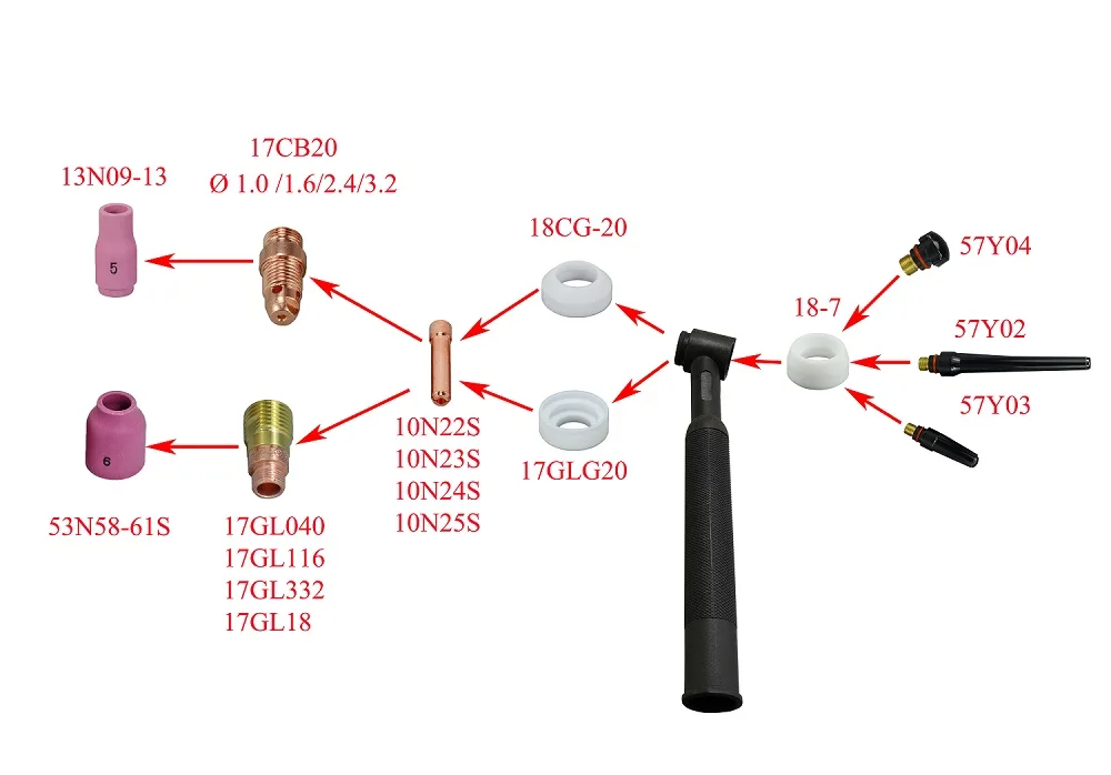 Задняя крышка 57Y02 TIG (длинная) для сварофонарь 17 18 26 серия 2PK|tig welding torch|welding torchwelding tig