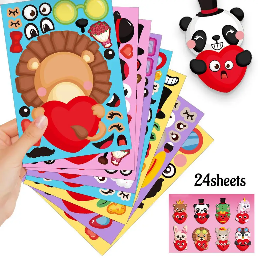 Наклейка на День святого Валентина 24 листа наклейка лицо для детей в форме сердца