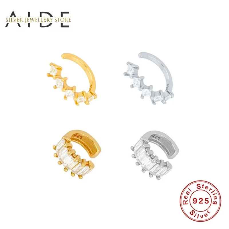 

AIDE Trendy 1 Pc 925 Sterling silver Ear Cuff Geometric Zircon INS Non Pierced Ear Bone Clip on Earrings for Women pendientes