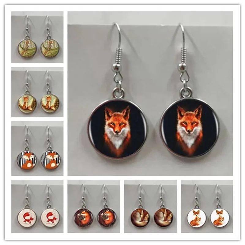Новые и стильные изысканные круглые серьги-подвески с лисьим узором подходят для