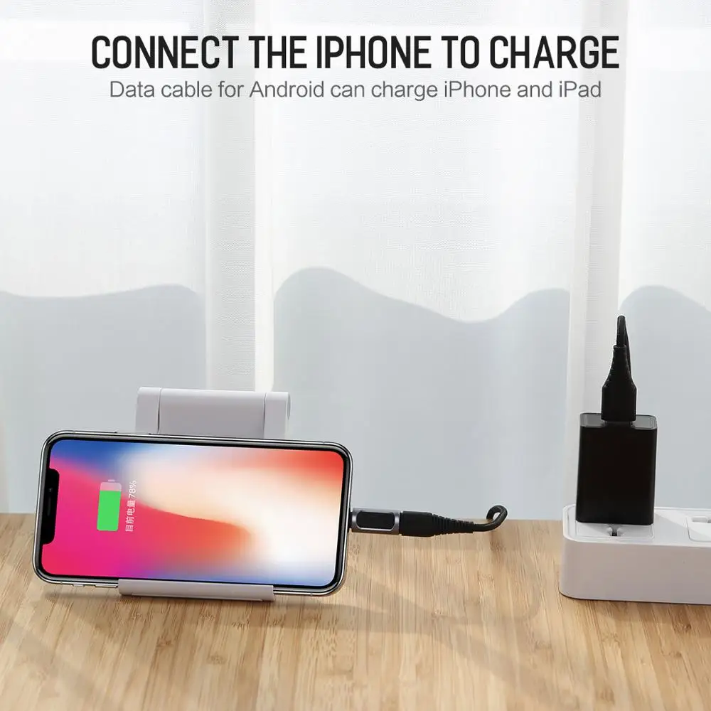 Зарядный кабель-преобразователь Rock с Micro usb на Lightning для iPhone xs max xr 8 7 6s plus 5s 11 ipad pro