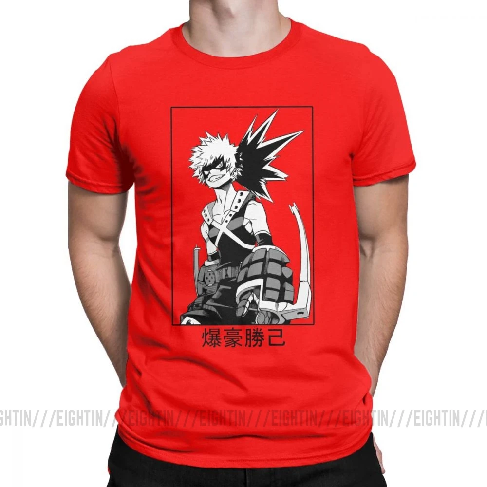 Мужская футболка с надписью «Katsuki Bakugo», футболка с надписью «My Hero Academy», новинка, топы с короткими рукавами и круглым вырезом, хлопковые футболки размера плюс - Цвет: Красный