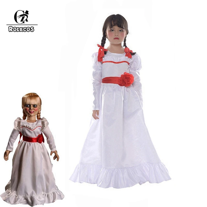 ROLECOS Хэллоуин девушка платье Кукла Annabelle косплей костюм для женщин детей Взрослый