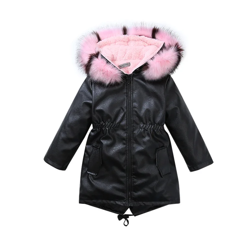 4-12 years Girl Winter Fashion Faux Leather Jacket Children's Coat Kids Outerwear Baby's warm fur jacket Girl's Christmas Gift |