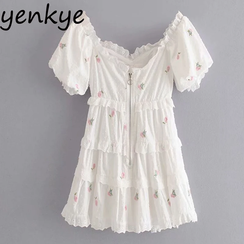 Женское платье с цветочной вышивкой летнее многослойное мини-платье открытыми