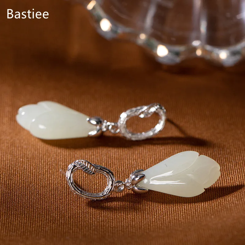 

Bastiee Ethnic Jewelry For Women Silver 925 Jewelry Inlaid Jade Jewelry Dangle Earrings Korean Earrings Long Earrings