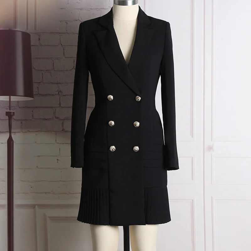 

HIGH QUALITY New Fashion 2021 Runway Designer Dress Women's Long Sleeve Notched Collar Double Breasted Buttons Dress