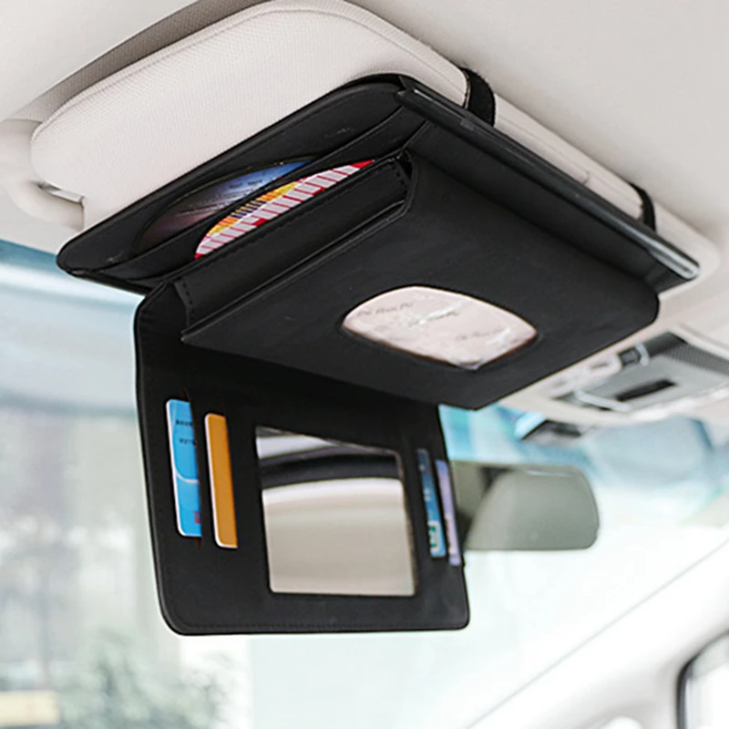 

Car Sun Visor Tissue Box Credit Card Holder CD Bag With Mirror Auto Car Truck DVD Disk Card Case Paper Napkin Organizer Bag
