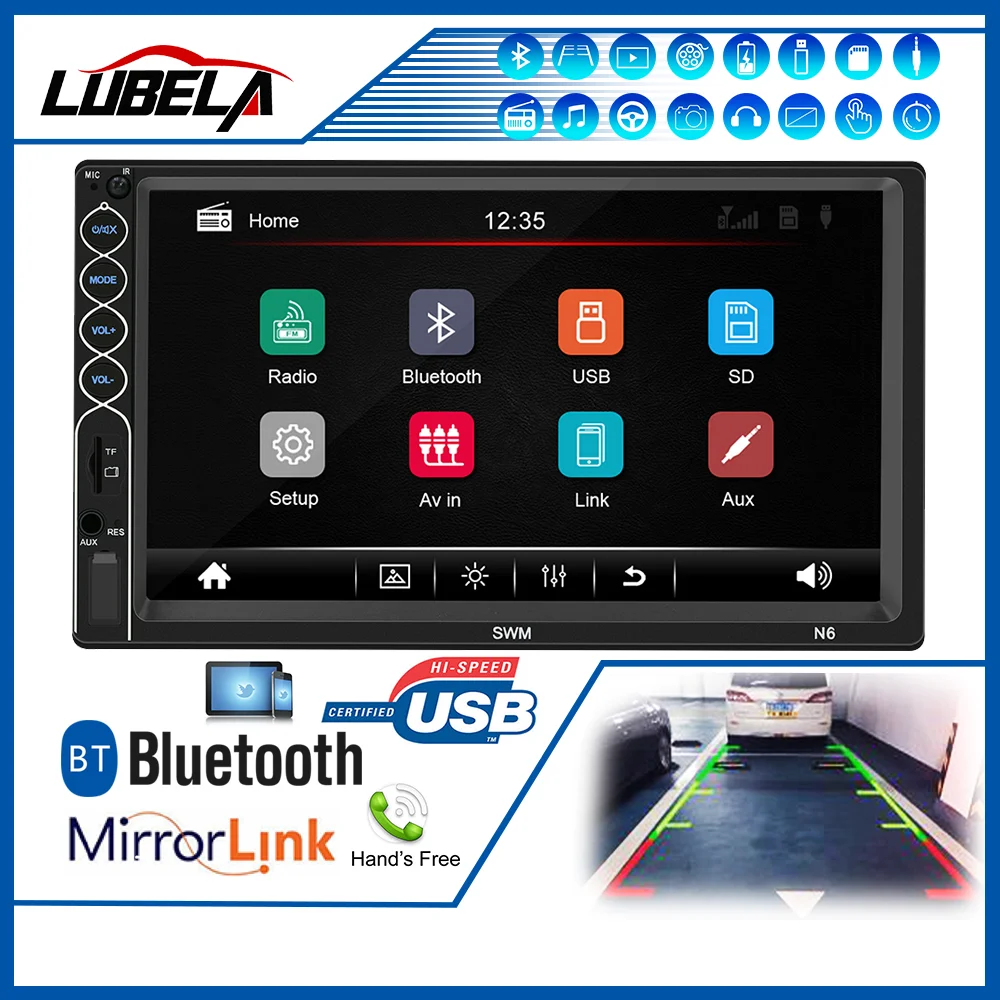 Автомагнитола Стерео Авторадио Bluetooth 2 DIN 7 &quotHD сенсорный экран монитор MP5 плеер FM