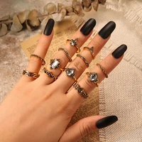 2021 vintage palace ring set for women punk heart round geometric shape finger knuckle rings bohemia retro crystal jewelry
