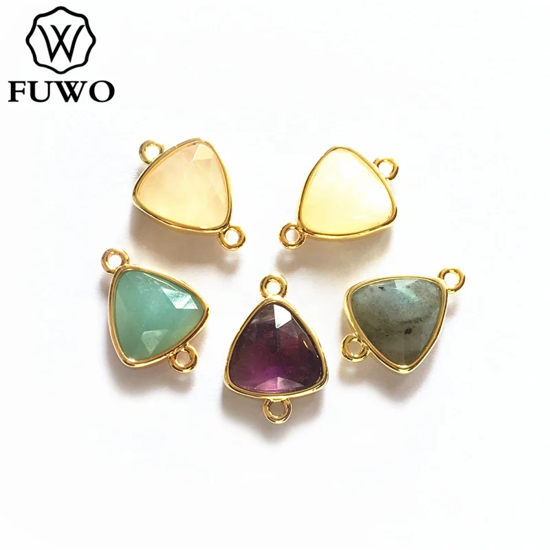 

FUWO Tiny Triangle Charms 12mm Natural Malachite Labradorite Amethysts Pink Quartz Sunstone Connector for Jewelry Making PD298