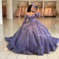 lavender 2022 quinceanera dresses appliqued beaded long sleeve ball gown prom party wear sweet 16 dress vestidos