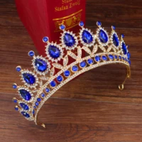 bridal queen king tiaras and crowns wedding bride crystal diadem for women hair ornaments gold blue head jewelry accessories