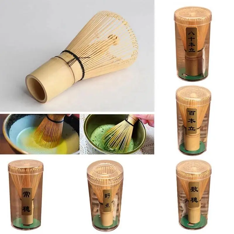 Batidor de Matcha de bambú, mezclador Manual de mango largo, para té verde, japonés