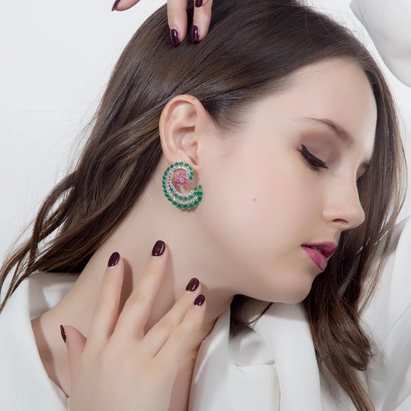 BeaQueen Beautiful CZ Marquise Cut Dark Blue Yellow Cubic Zirconia Large Stud Earrings Women Bohemia Costume Jewelry E136 | Украшения и