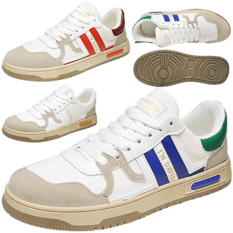 

Туфли мужские на низком каблуке, Вулканизированная подошва, низкий каблук, шнуровка, теннисная обувь, скейтборд, обувь для путешествий, белы...