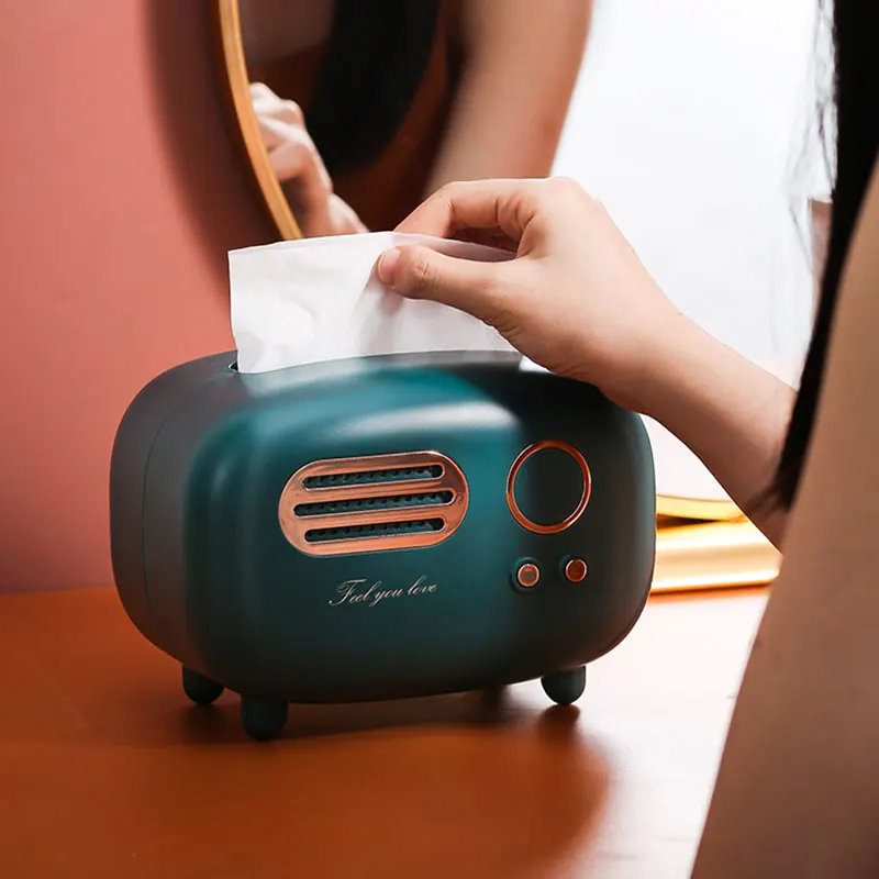 

Retro Radio Model Tissue Box Desktop Paper Holder Vintage Dispenser Storage Napkin Case Organizer Ornament Craft