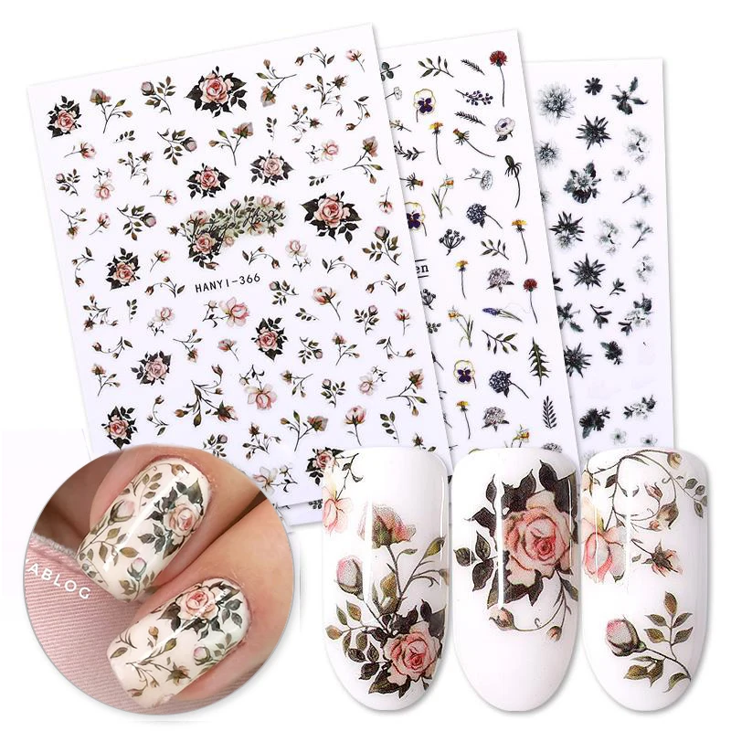 

1 Sheet 3D Nail Sticker Flower Transfer Beautiful Decals Butterfly Colorful Design Transfer Nail Sticker DIY Nail Art Design