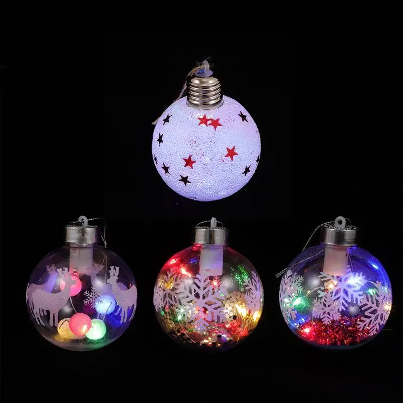 

4pcs LED Christmas Ornaments Balls Plastic Bulbs Lights Pandent Christmas Tree Decoration For Home New Year Gifts Navidad Decor