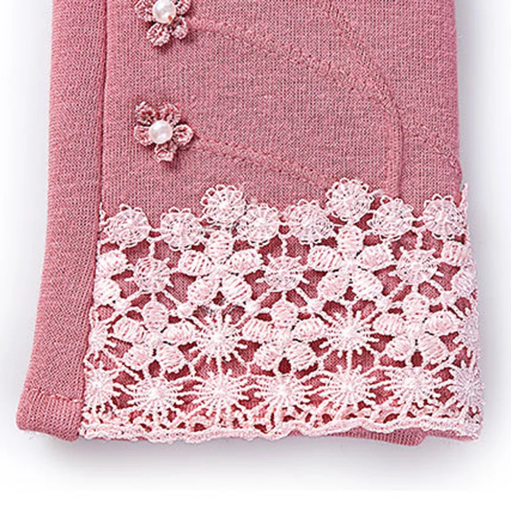 

New Female Autumn Winter Non-Inverted Velvet Cashmere Full Finger Warm Lace Gloves Women Cotton Touch Screen Gloves