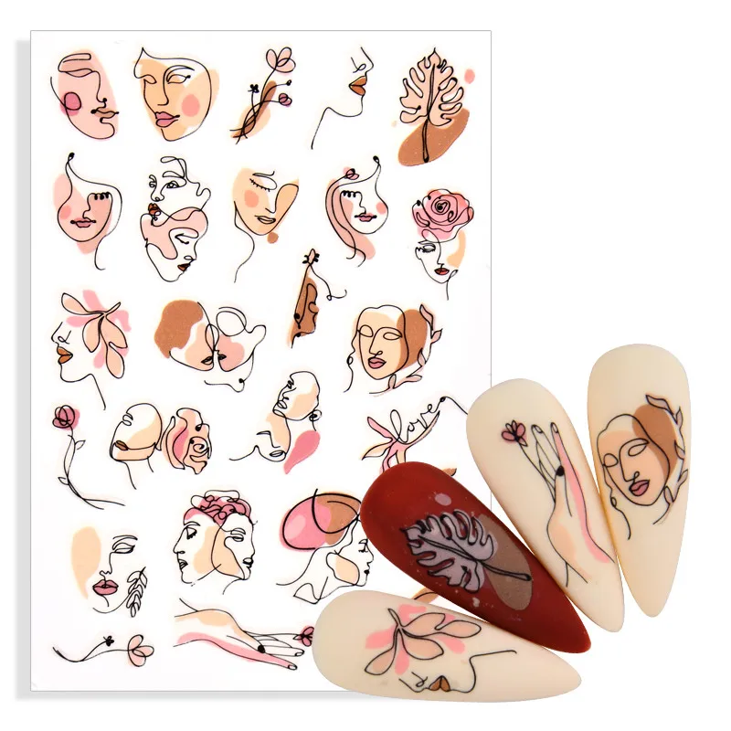3D наклейка для ногтей фигурка женщины узор лица клейкая переводная картина цветы
