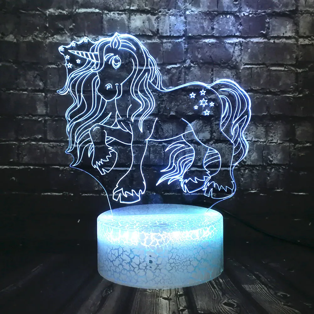 Новинка 2019 милый Единорог Лошадь 3D LED 7 цветов USB зарядка Лава спальня теплый стол