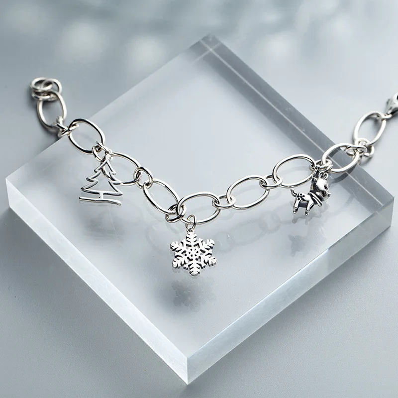 Flyleaf Лось Снежинка Рождественская елка реальные 925 Стерлинговое Серебро Браслеты