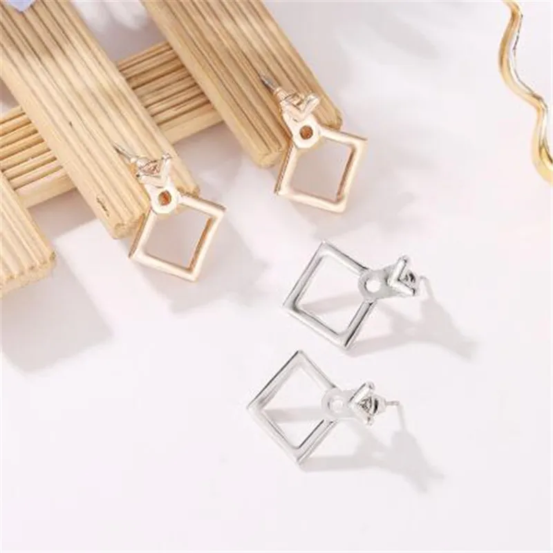 Модные металлические ажурные квадратные серьги гвоздики геометрические золотые