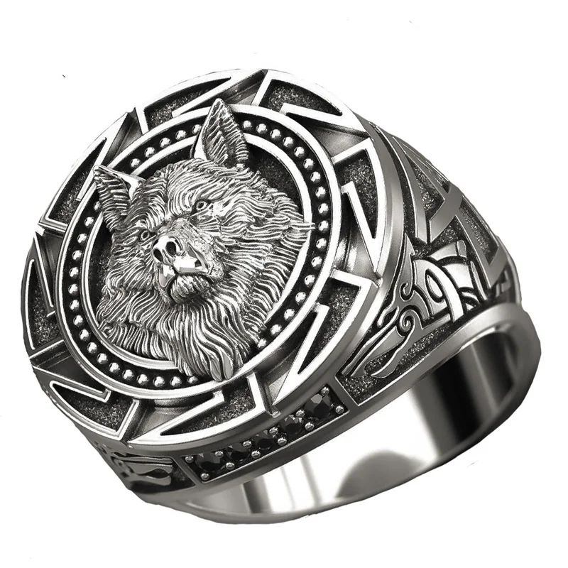 

Hot Sale Viking Warrior Wolf Head Men's Ring Retro Celtic Wolf Totem Ring Party Amulet Gift