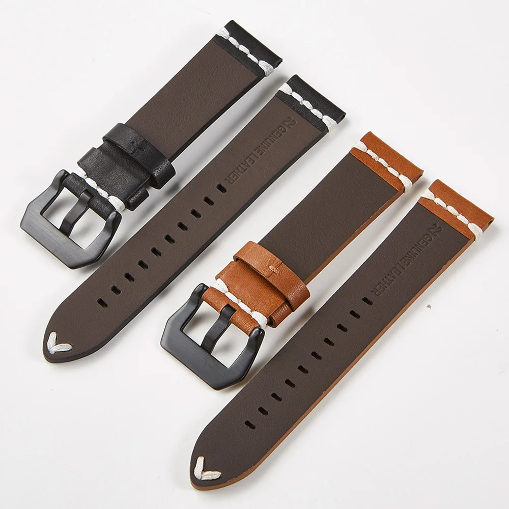 

Handmade Top Layer Cowhide Leather Strap for Sports Watch Men Waterproof Brown Black Genuine Leather Strap 18mm 012 Pin Buckle