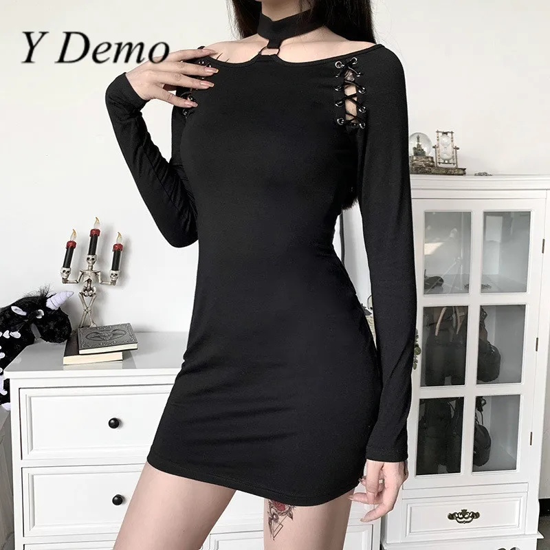 Женское готическое платье на шнуровке с длинным рукавом|Женские платья| |