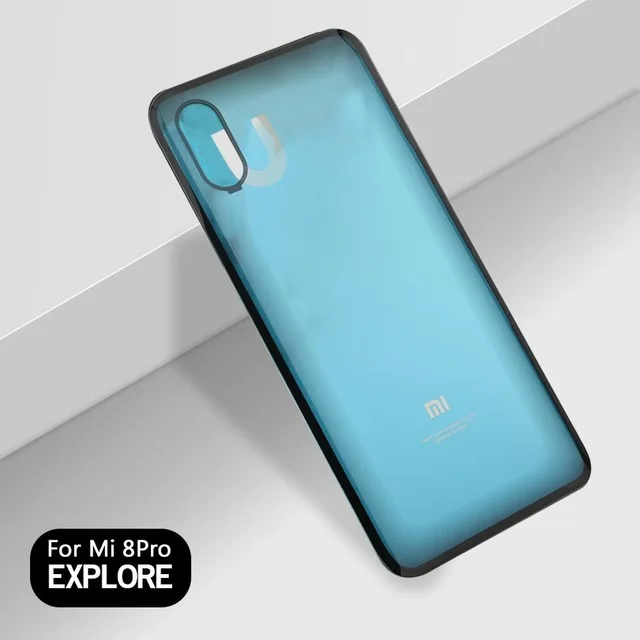 Стеклянная задняя крышка корпуса для Xiaomi mi 8 Explorer/mi 8 Pro задняя крышка батарейного отсека+ наклейка mi 8 explorer - Цвет: Прозрачный