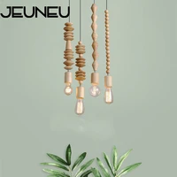 modern pendant light led e27 retro style nature oak wooden geometric beads pendant lamp string droplight hanging light fixture