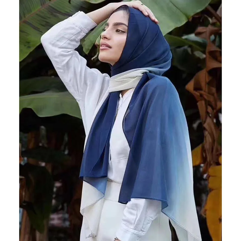

Popular Ombre Shawl Premium Chiffon Hand-Drawn Gradient Muslim Hijab Malaysian Female Headscarf Malay Indonesian Head Wrap Scarf