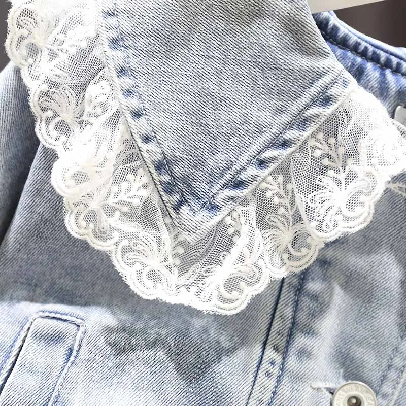VFOCHI 2021 Girl Denim Jacket Spring Fashion Coats Children Clothing Baby Girls Clothes Outerwear Lace | Детская одежда и обувь