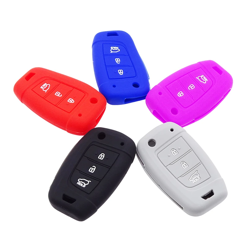 

For Hyundai Solaris 2 Elantra I30 I35 I40 Tucson 2015-2019 3 Button Silicone Car Key Protective Shell Car Remote Key Cover Parts