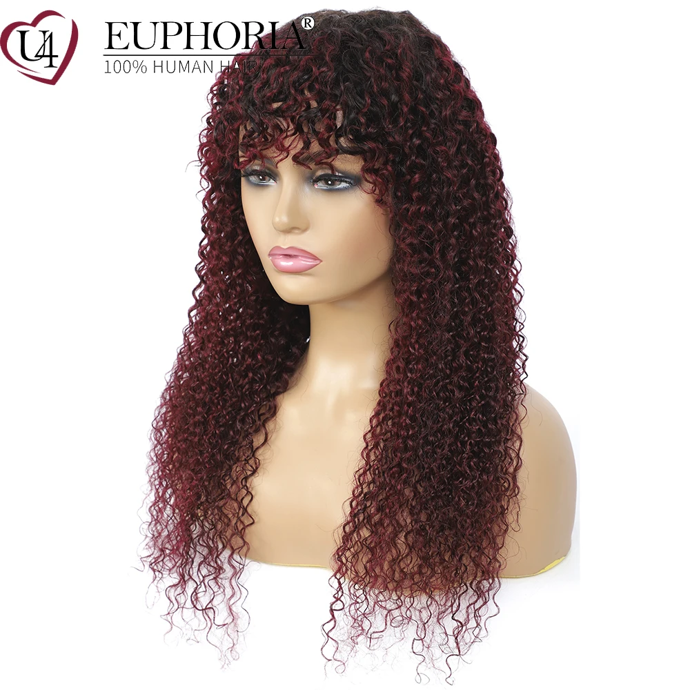 Омбре 99J кудрявые волосы парики с челкой Бразильские Remy человеческие полная