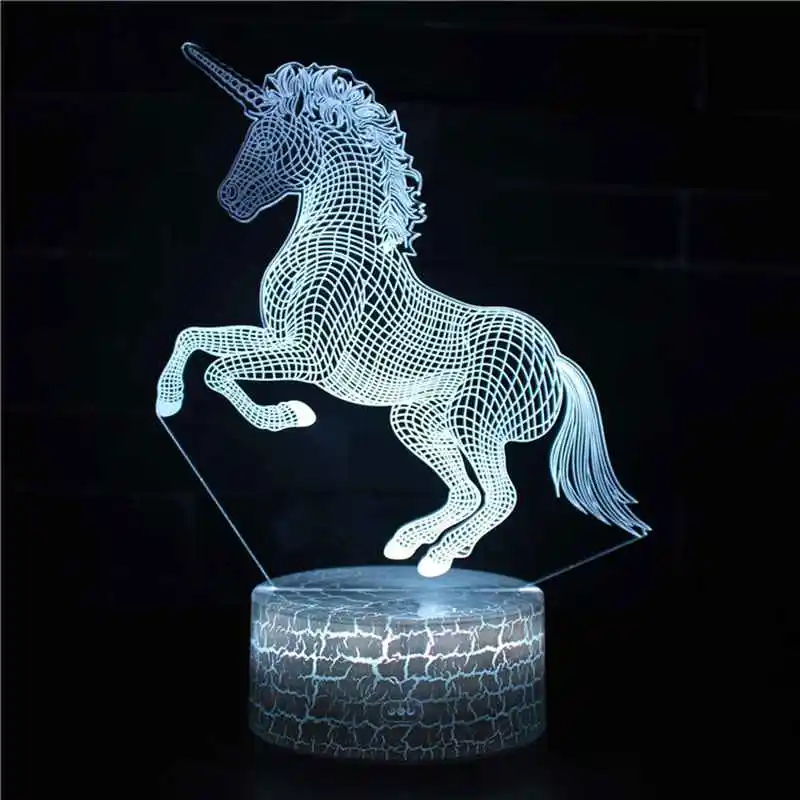 3D LED ночник Единорог Лошадь лампа 16 цветов Фея дистанционное управление