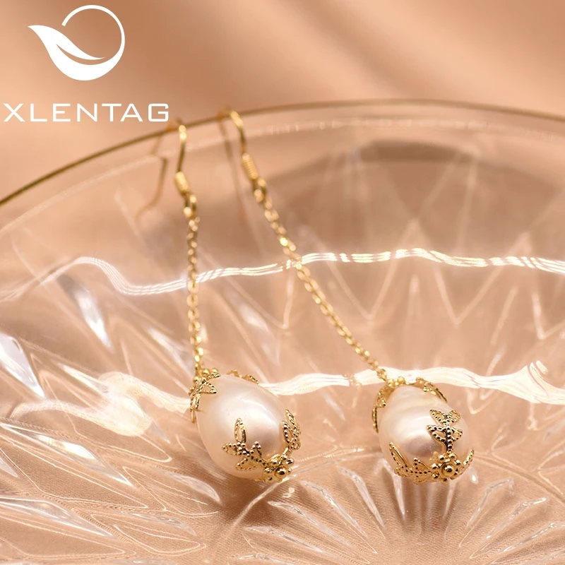 Женские длинные висячие серьги XlentAg ручной работы с натуральным перламутром в