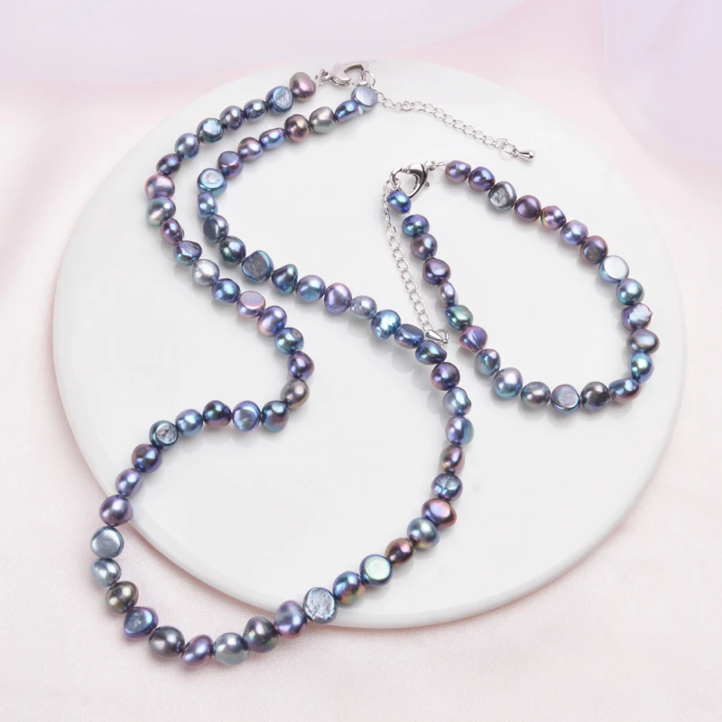 Женский ювелирный комплект из жемчуга ASHIQI ожерелья и браслета с натуральным