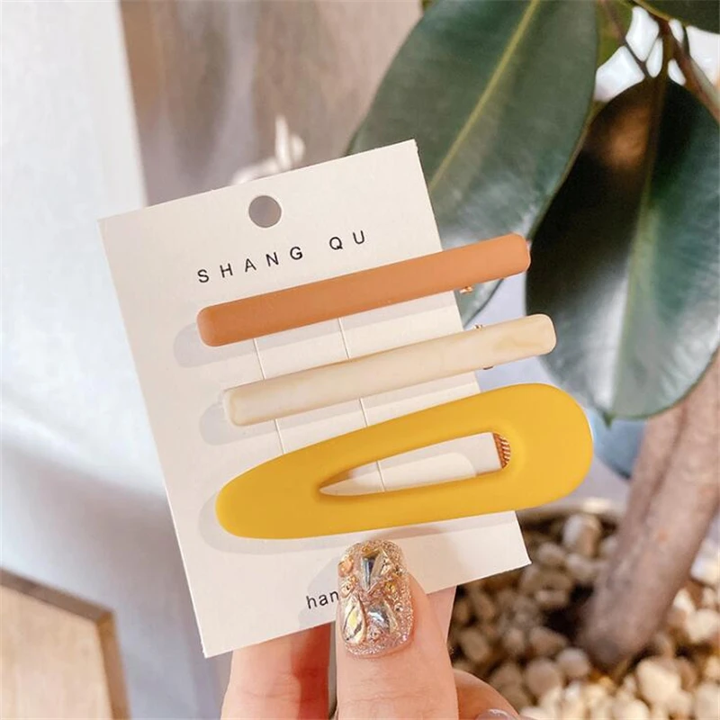 

3 pcs/Set Candy Color Elegant Women Girls Fashion Hair Accessories Hair Clips Korean Style Frosting Waterdrop Headwear Hairpins